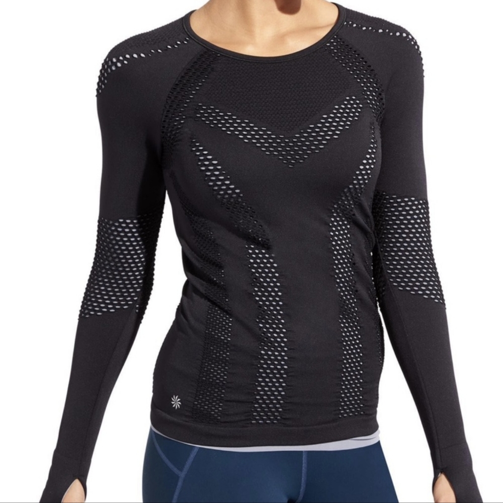 Athelta Oxygen Double Layer Laser Cut Long Sleeve Shirt